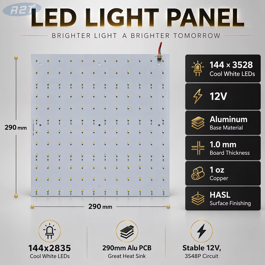 144 LEDs 2835 Cool White PCBA Module, 290x290mm 12V LED Light Board for Advertising & Lighting