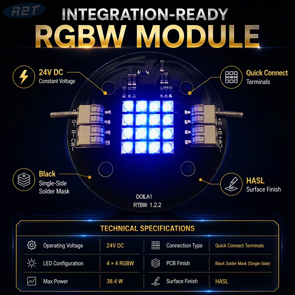 16-Cree XML2 RGBW LED Aluminum Board (24V/70mm) | Custom High-Power PCBA - R2T Industry