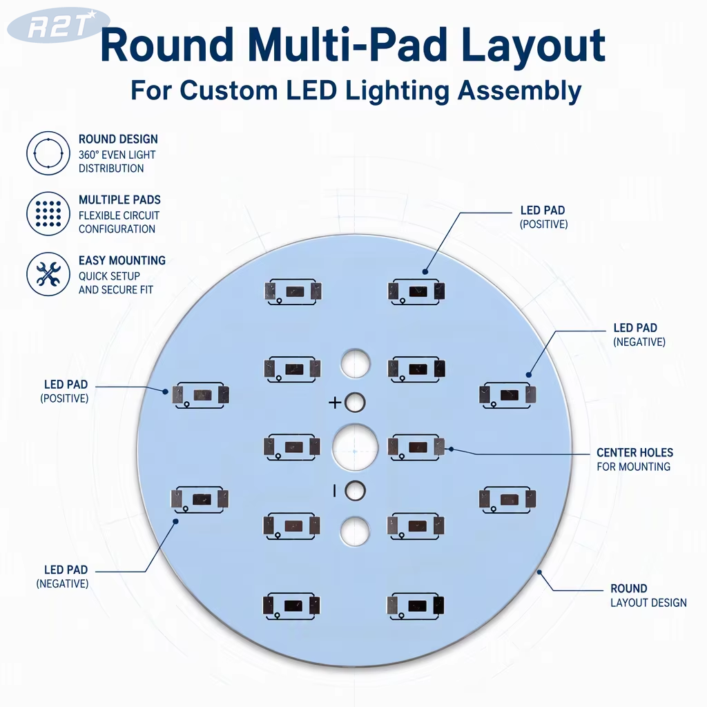 Custom SMD2835 Circular Aluminum PCB for LED Downlights & Spotlights R2T Industry